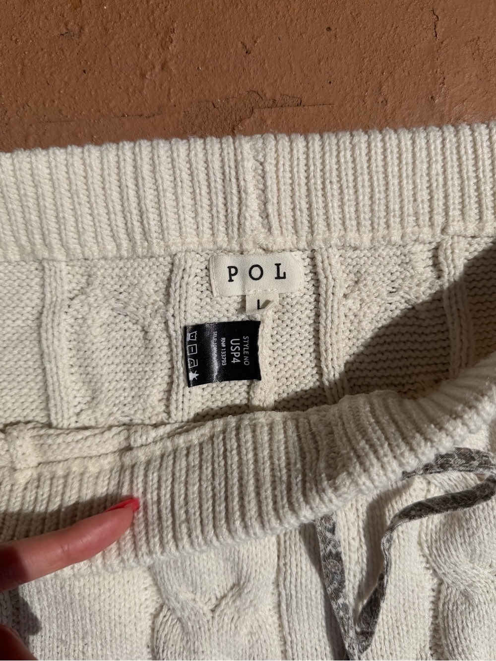 POL Cable-Knit Drawstring Pants in Cream - Picture 4 of 7